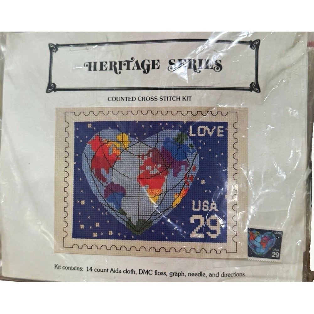 Vintage Heritage Series LOVE USA 29 Stamp Counted Cross Stitch Kit Sealed 1990s